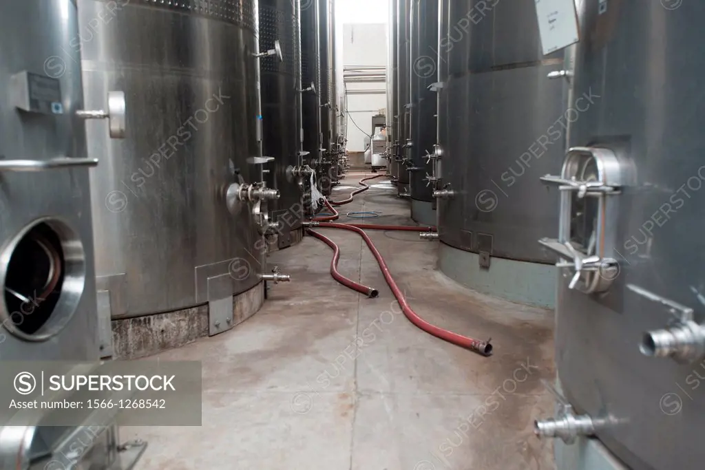 Processing and fermenting tanks at winery in Talagante Chile