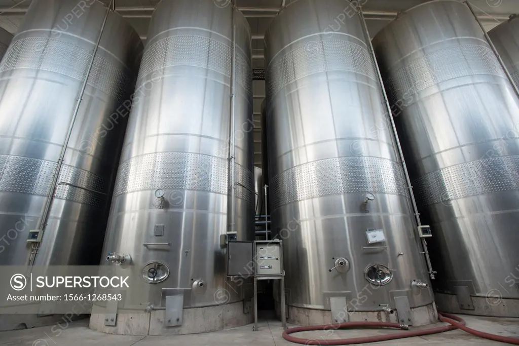 Processing and fermenting tanks at winery in Talagante Chile