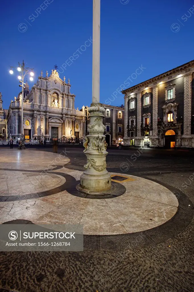 Piazza Duomo at dusk, Catania, Italy