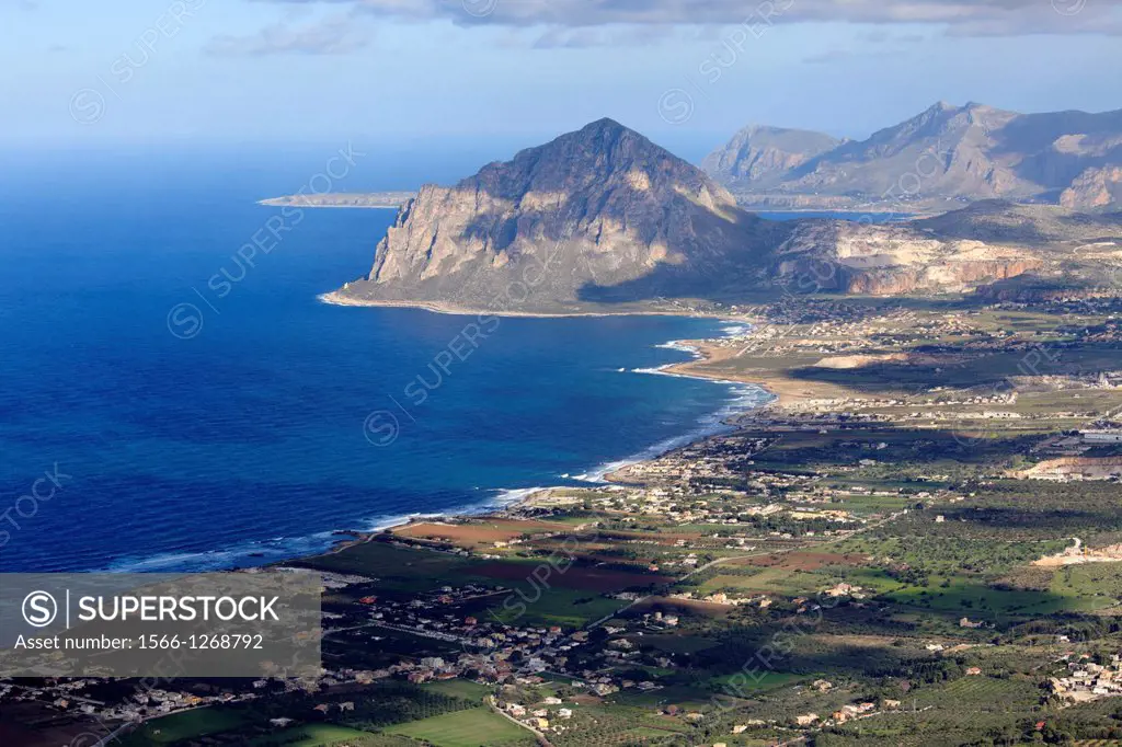 View towards Monte Cofano, Erice, Sicily, Italy