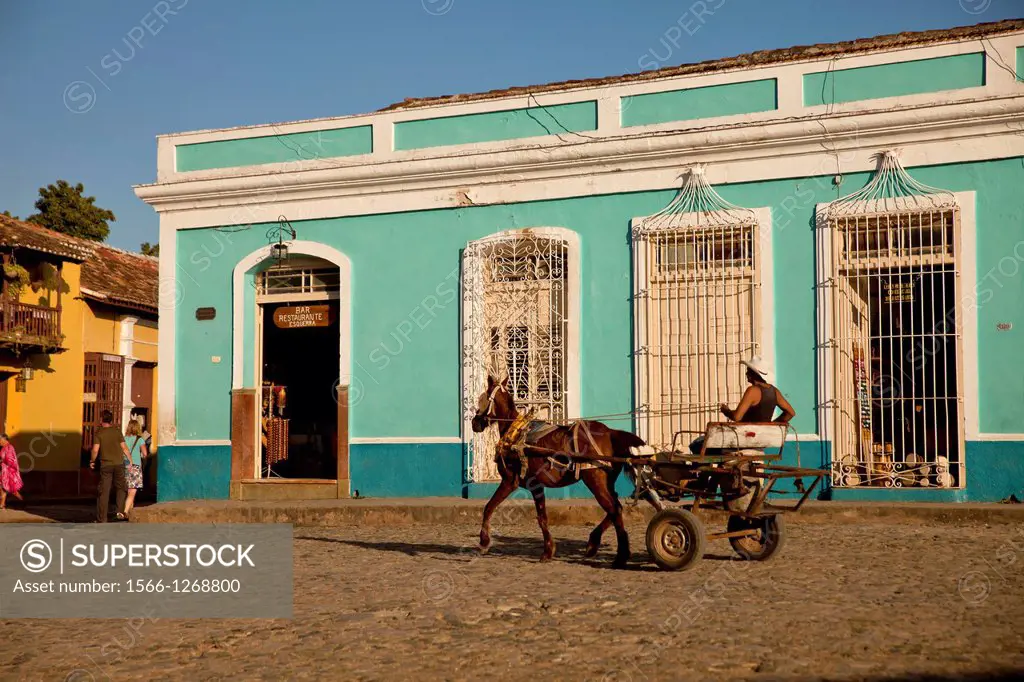 horse carriage on the square Plaza Mayor in Trinidad, Cuba, Caribbean