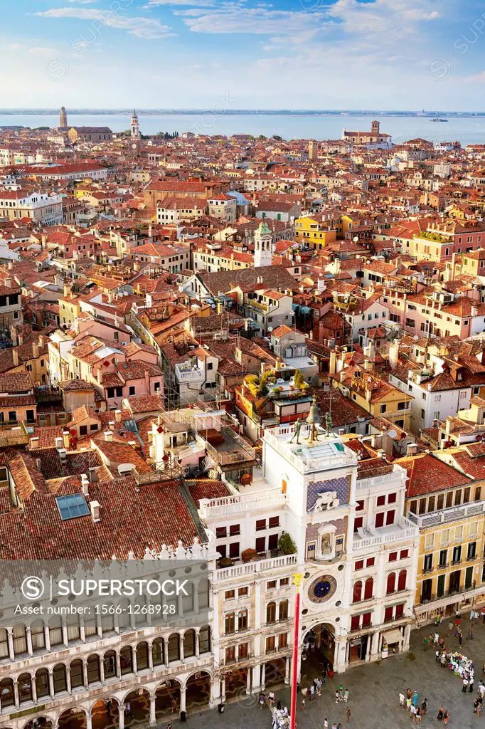 Venice - aerial view from the Campanile Bell Tower (Campanile di San Marco), Venice, Italy, UNESCO.