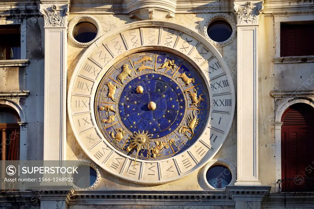 Venice - San Marco Square (St. Mark's Square), the Clock Tower with astronomical clock, 15th century, Venice, Italy, UNESCO.