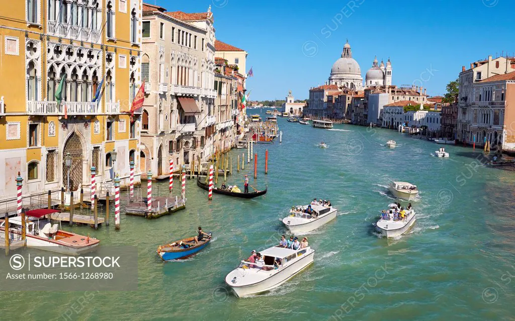 Venice - Canal Grande (Grand Canal), view from Accademia Bridge to Basilica Santa Maria della Salute, Venice, Italy, UNESCO.