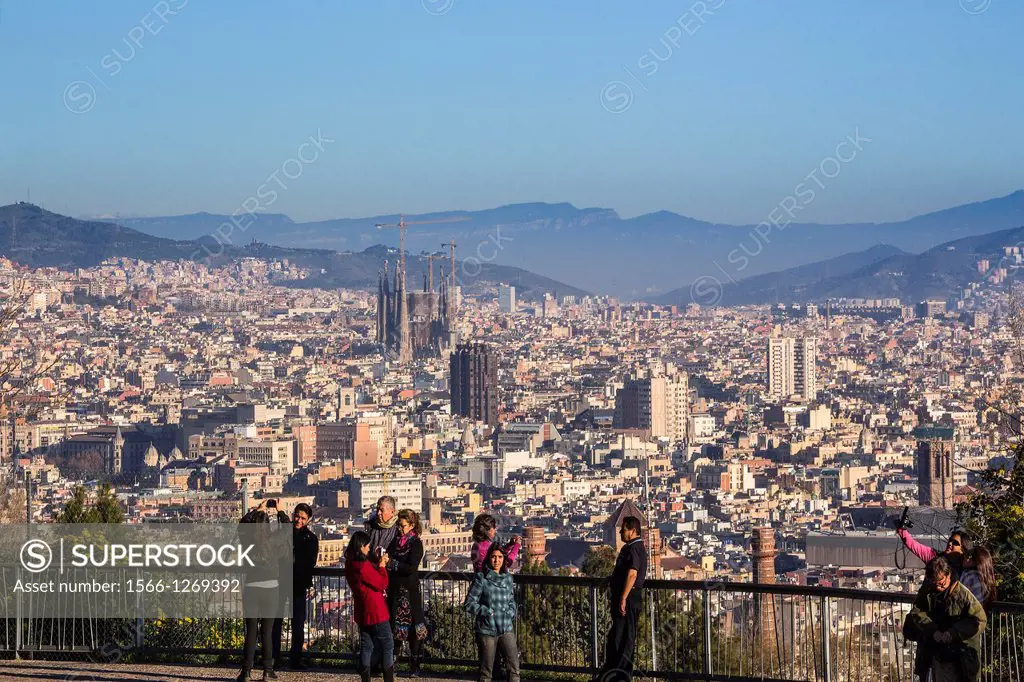 Spain , Catalunya Region , Barcelona City, Downtown Area from Montjuich Hill