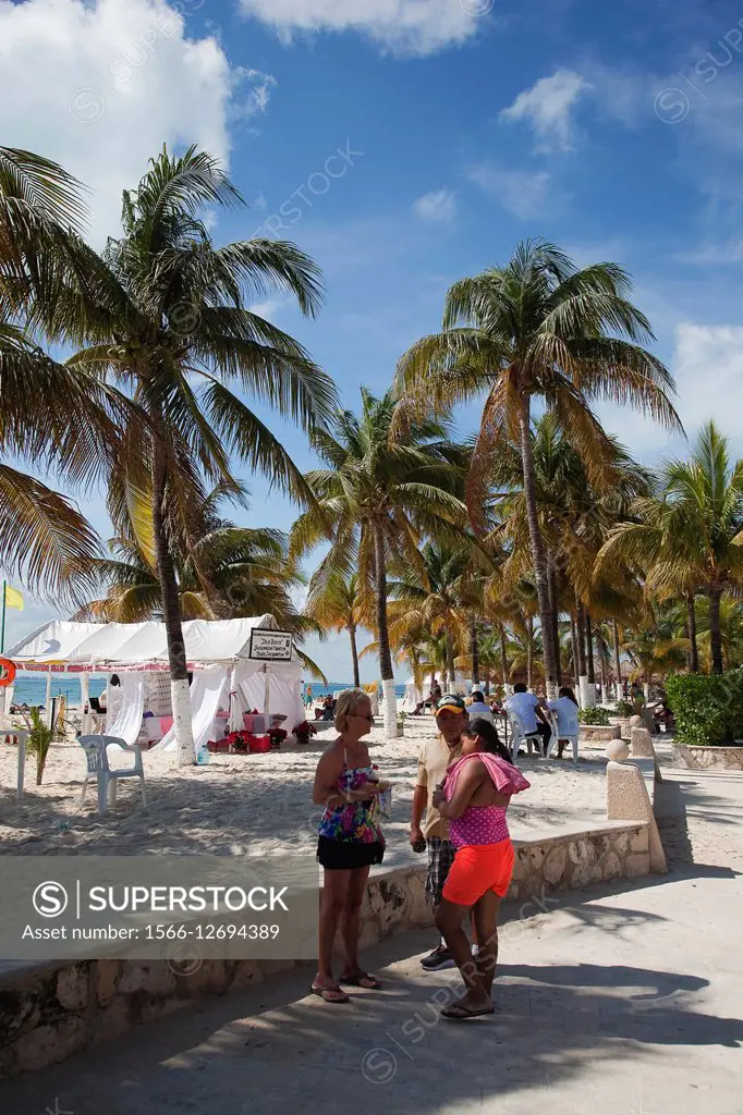 Scene from the sandy beach, Isla Mujeres, Cancun, Quintana Roo, Yucatan Province, Mexico, North America.