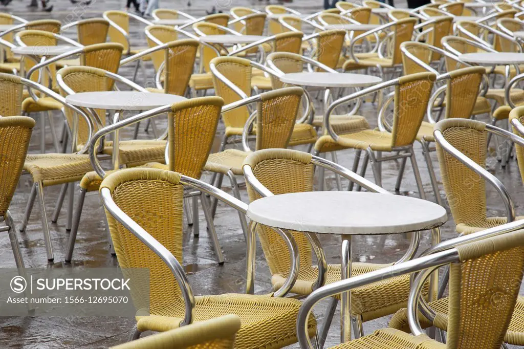 Cafe Tables and Chairs in San Marcos - St Marks Square, Venice, Italy.