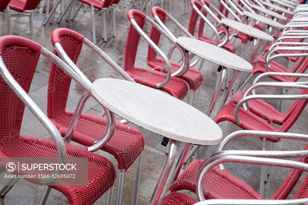 Cafe Tables and Chairs in San Marcos - St Marks Square, Venice, Italy.