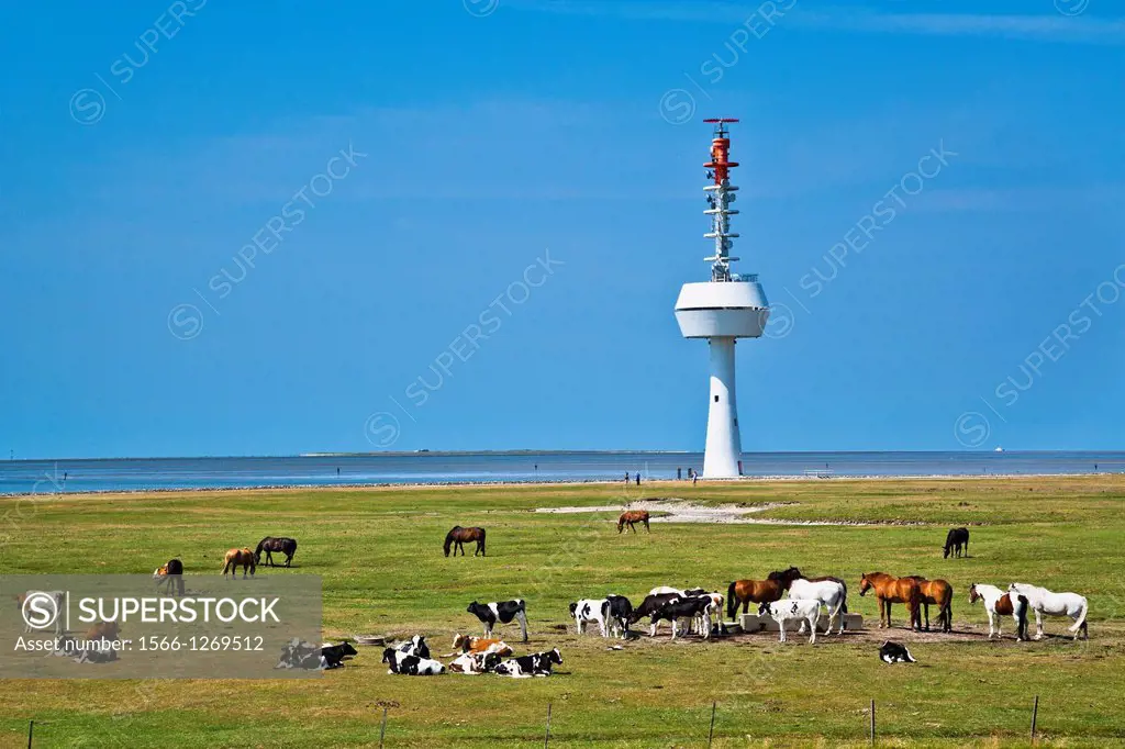 Germany, Lower Saxony, radar tower on Neuwerk Island in the Elbe estuary