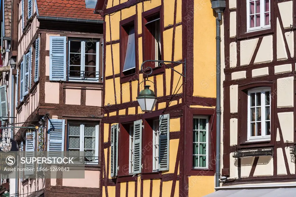 Close up of picturesque timbered houses in Colmar, Alsace, France, Europe