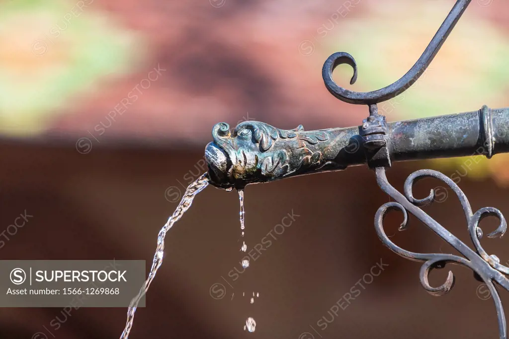 Detail of a fountain, Kaysersberg, Alsace, France, Europe