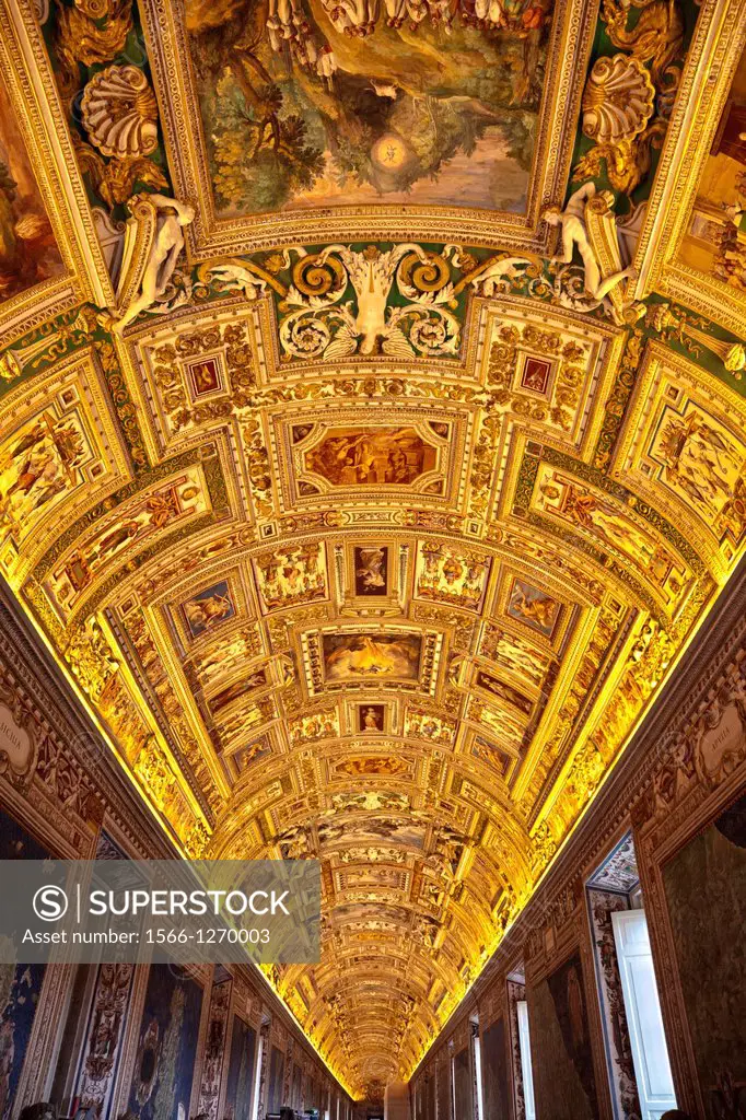 Ceiling of the Gallery of Maps in Vatican Museums, Rome, Italy