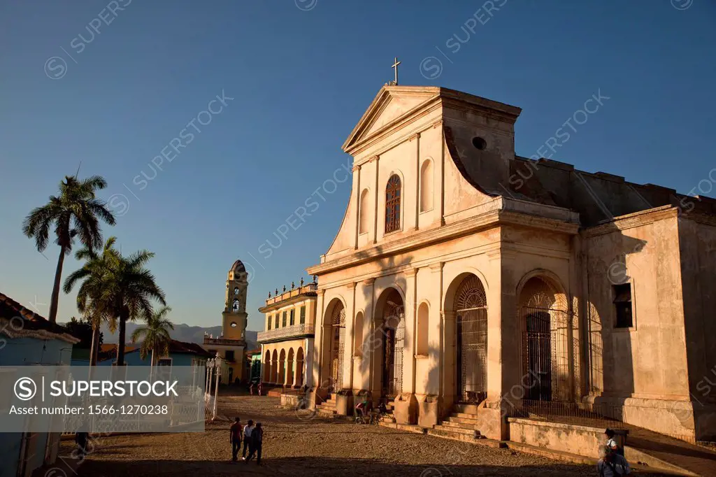 ell tower of the Convento de San Francisco and the Church of the Holy Trinity on the square Plaza Mayor in Trinidad, Cuba, Caribbean