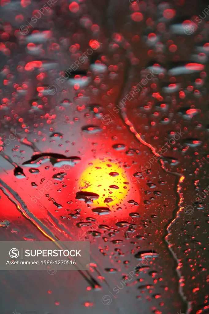 car lights in rain at night