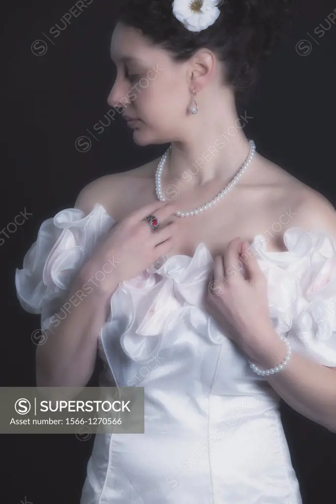 beautiful woman in a white dress