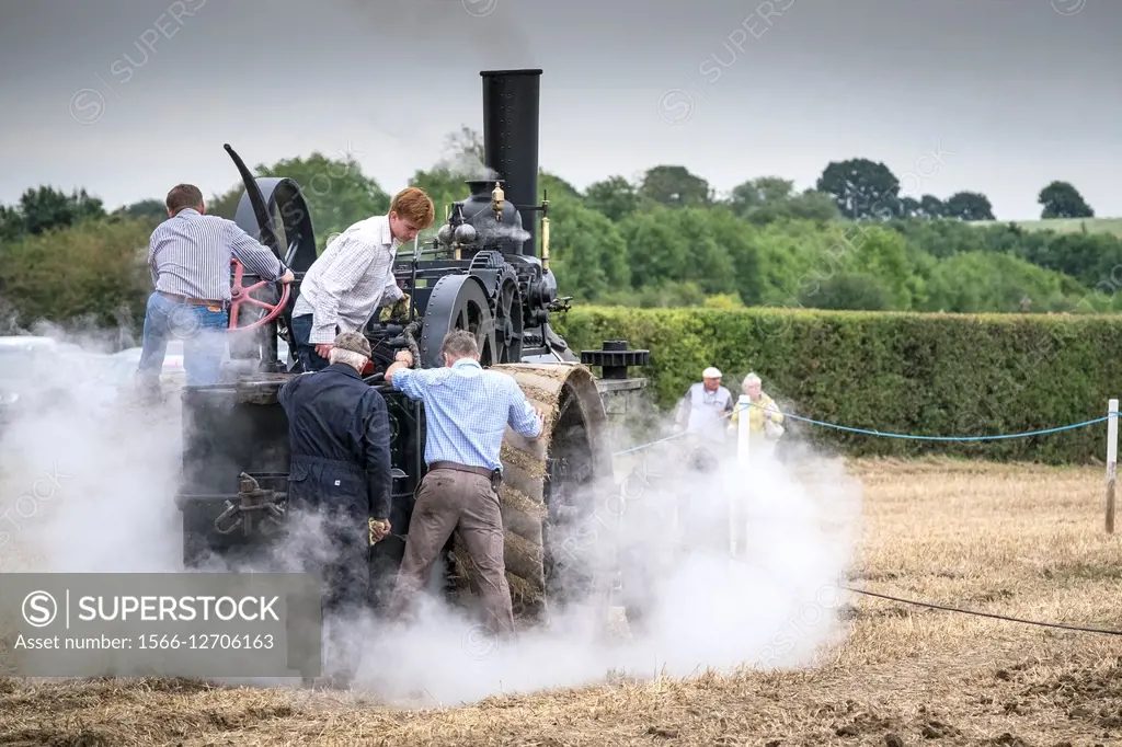 A vintage ploughing steam engine working at the Essex Country Show, Barleylands, Essex.