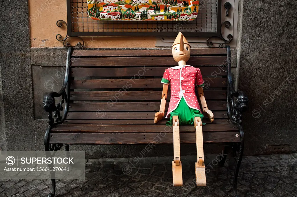 Pinocchio Sitting on a Wooden Bench  Orvieto, Umbria, Italy