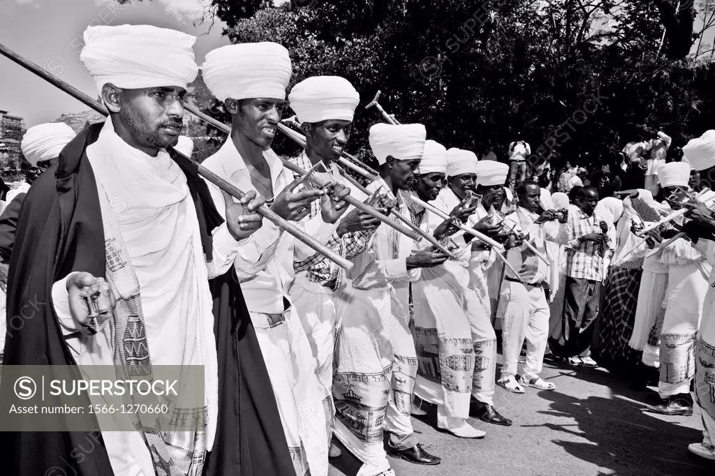 A Street Procession of Priests and Deacons During Timkat The Festival of Epiphany, Gondar, Ethiopia