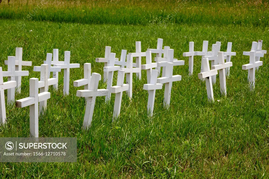Stickney, South Dakota - Crosses along the roadside placed by the Tri-County Right to Life, which opposes abortion.