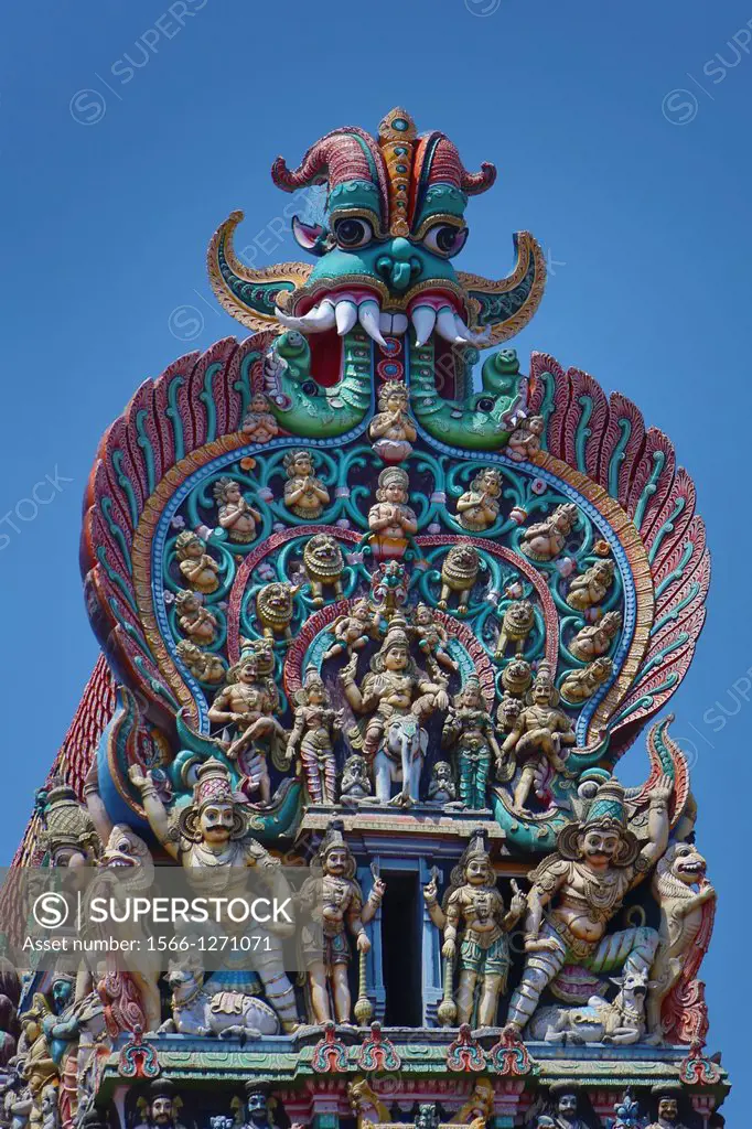 India , Tamil Nadu State Madurai City ,Sri Meenakshi Temple, Gopuram, detail