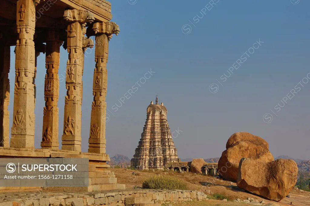 India , Karnataka State, Hampi City ,ruins of Vijayanagar City XV century , (W.H.), Virupaksha Temple from Kadalekalu Ganesh Temple