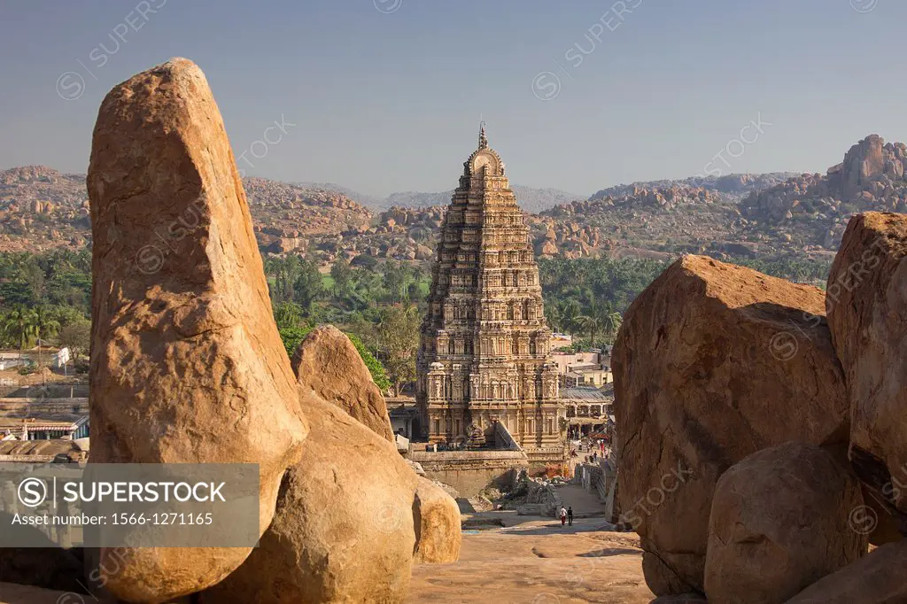 India , Karnataka State, Hampi City ,ruins of Vijayanagar City XV century , (W.H.), Matunga Hill ,Virupaksha Temple