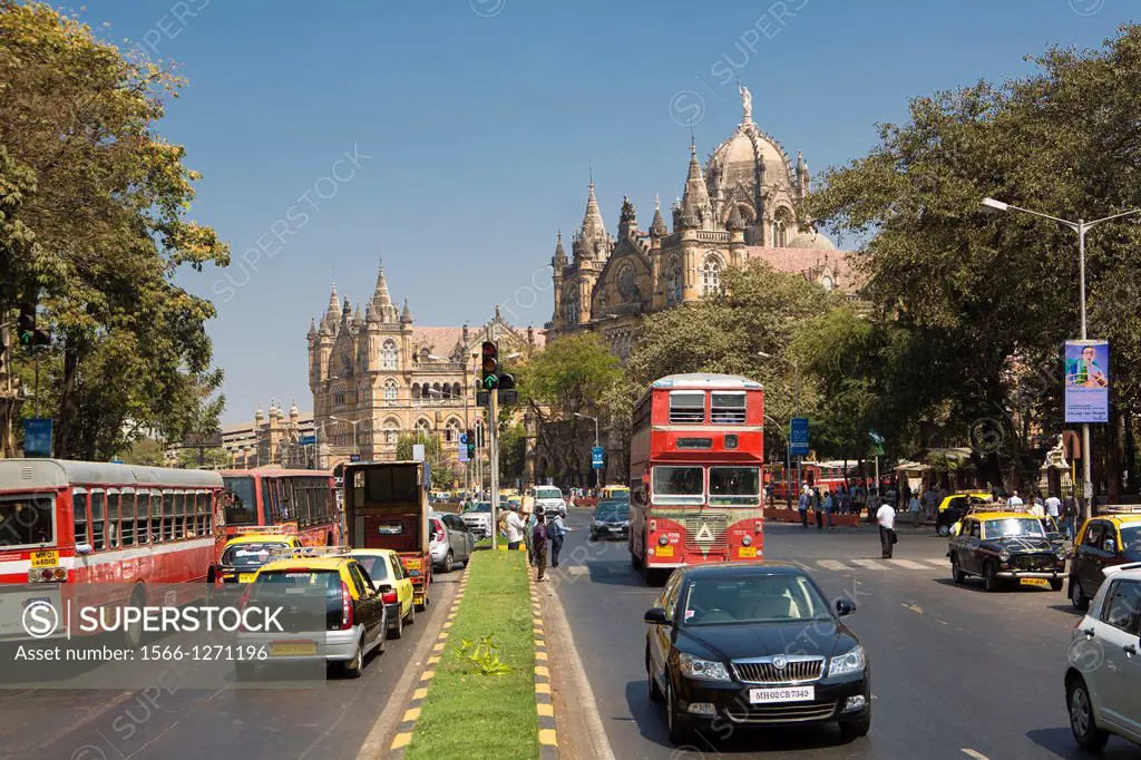 India , Maharastra State, Mumbay City, Dadabhai Naoroji Road and Victoria Station (Chatrapati Shivaji Terminal)
