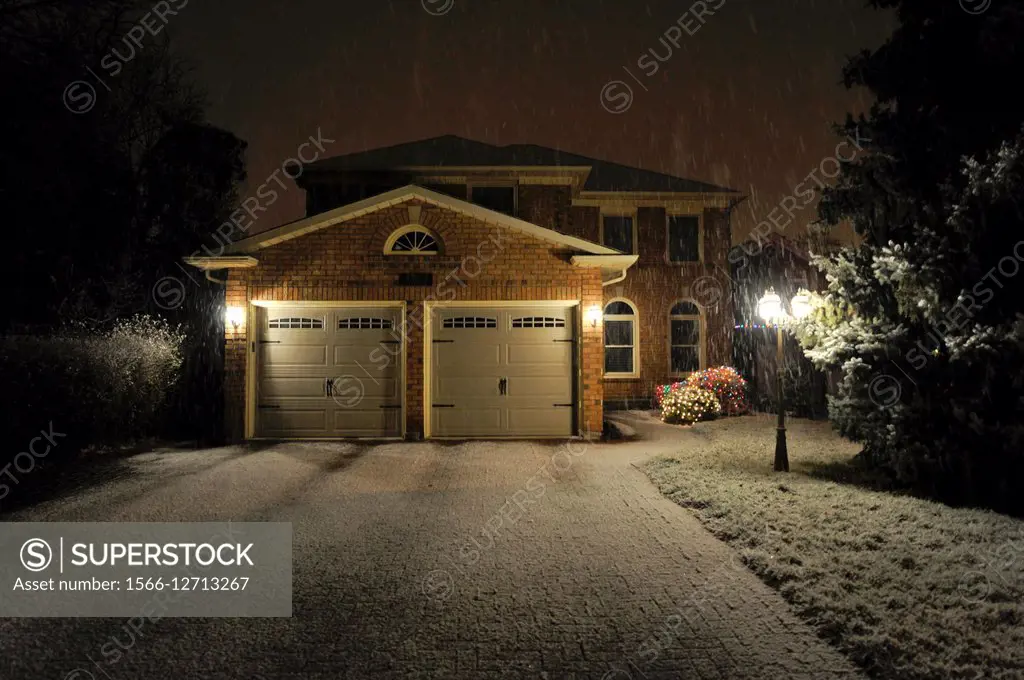 Modern Canadian detached family house in winter.