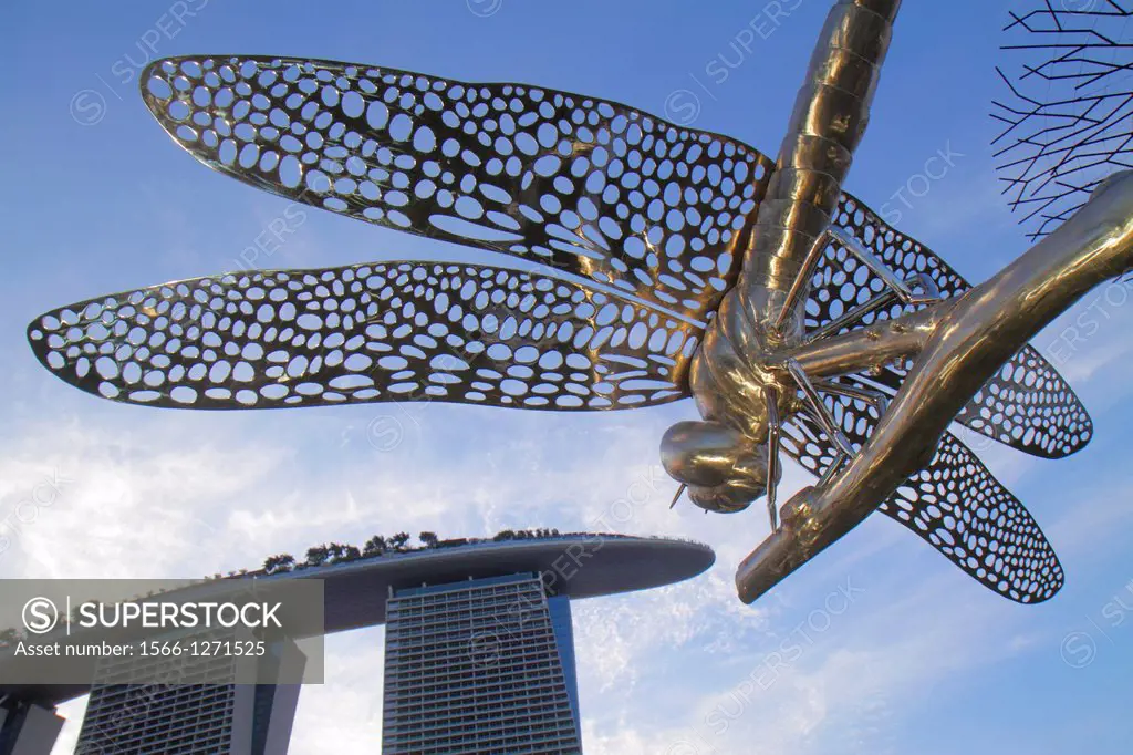 Singapore, Gardens by the Bay, park, dragonfly, sculpture, art, Marina Bay Sands, hotel, Skywalk,