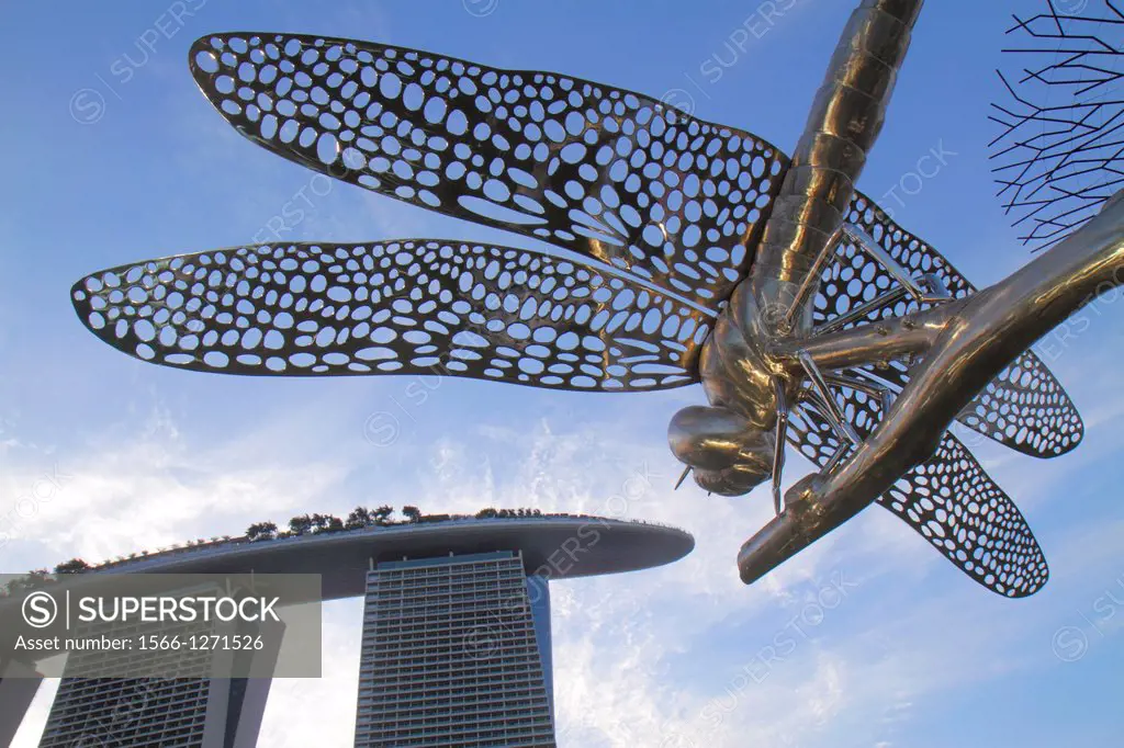 Singapore, Gardens by the Bay, park, dragonfly, sculpture, art, Marina Bay Sands, hotel, Skywalk,