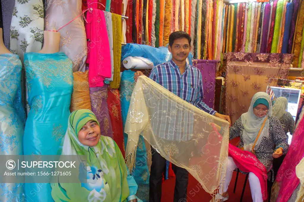 Singapore, Kampong Glam, Muslim Quarter, Arab Street, textile, merchant, fabric, dresses, Asian, man, woman, Muslim, hijab, silk, business, for sale, ...