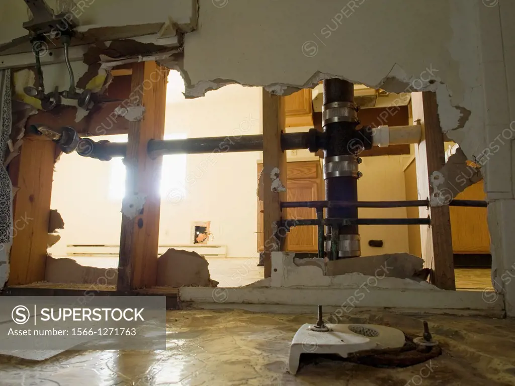 Vandalized bathroom inside a foreclosed house in Greensboro, North Carolina