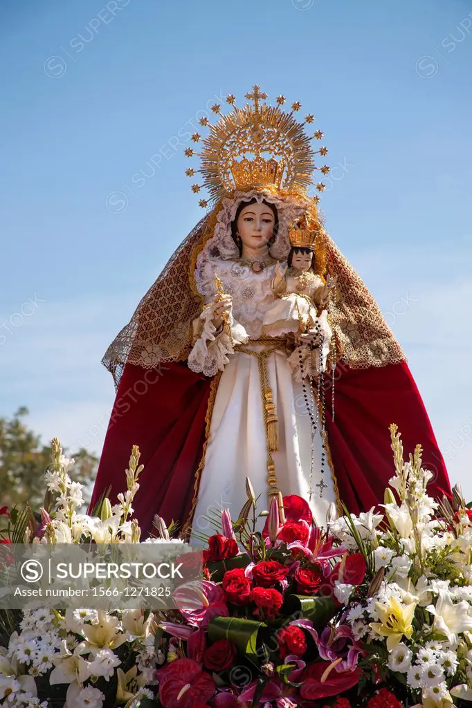 Traditional procession Virgen del Rosario in the village of Peñarrubia, Malaga, Andalusia, Spain.