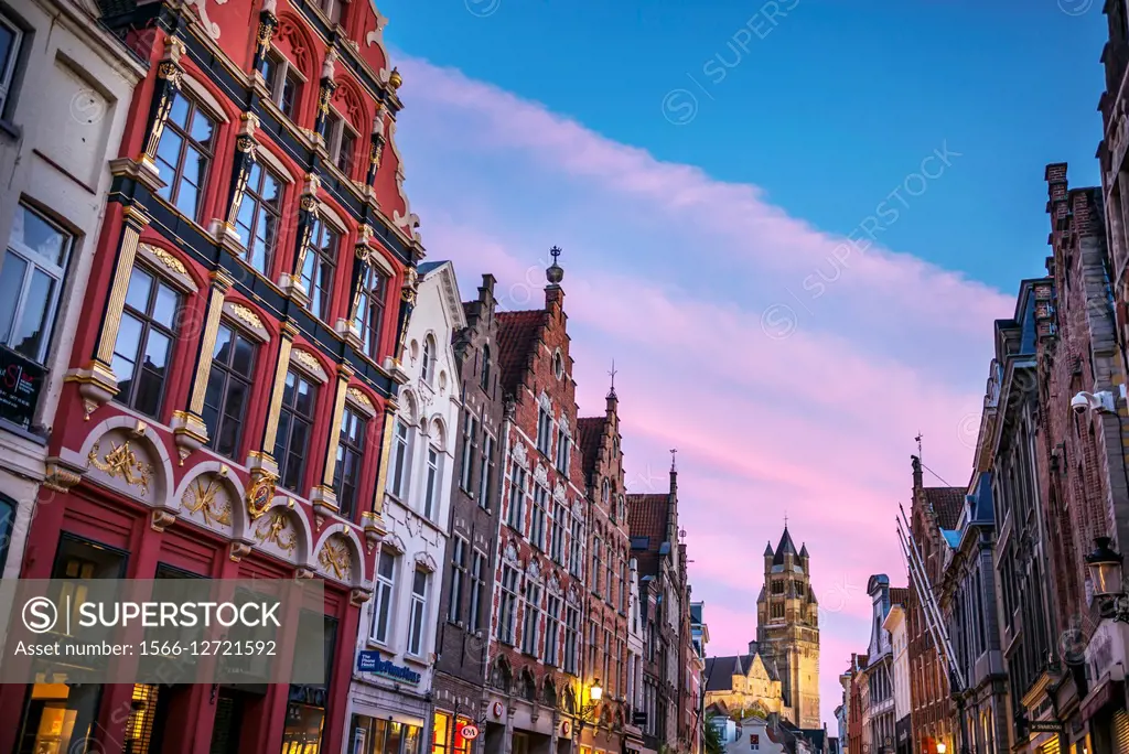 street of Bruges at dusk, Bruges, Belgium