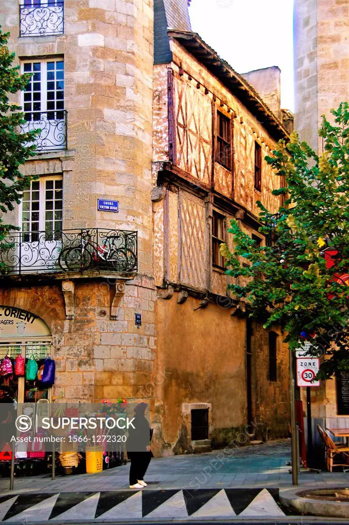 One of the oldest houses (15th century) on the corner of Cours Victor Hugo, Bordeaux, Gironde, Aquitaine, France