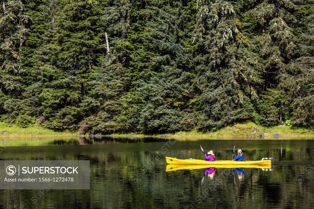 Lindblad guests kayaking in Lake Eva, Baranof Island, Southeast Alaska, USA.
