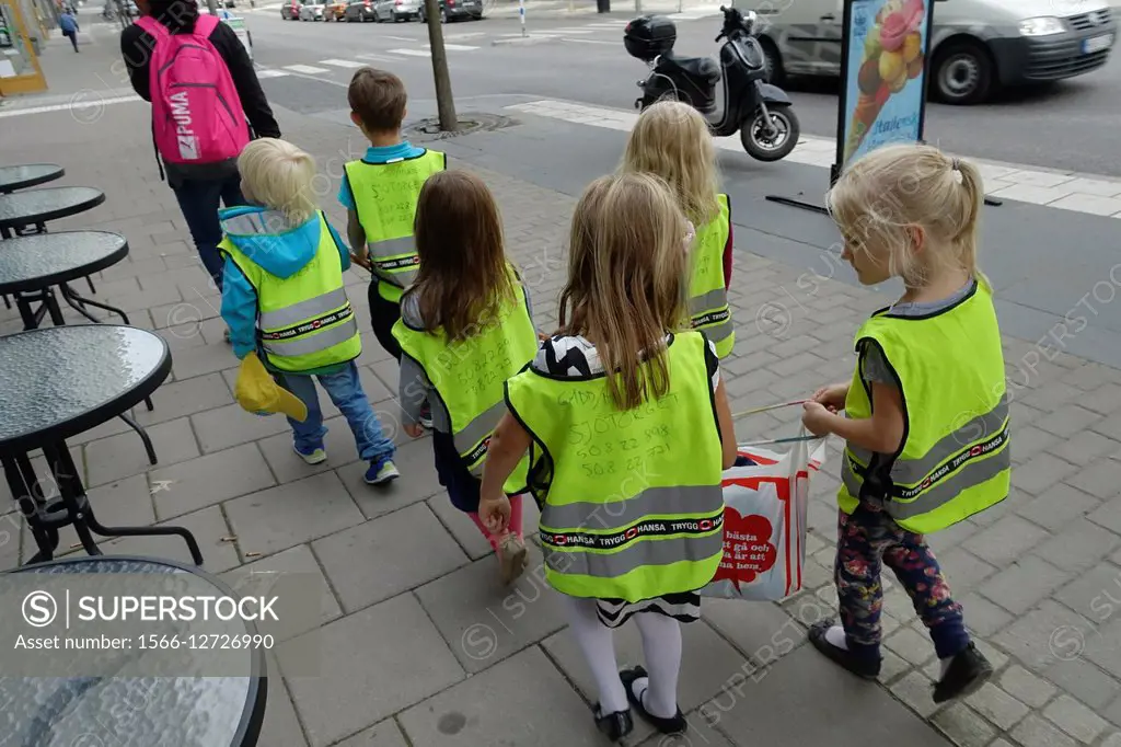 STOCKHOLM, SWEDEN Daycare group on a walk.