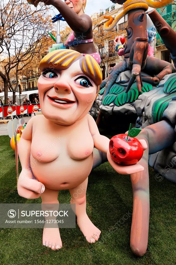 Angela Merkel naked, Fallas festival, Valencia, Spain