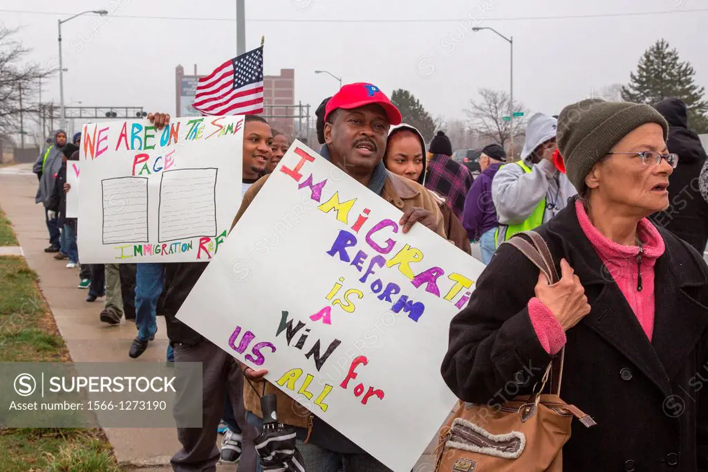 Detroit, Michigan - Labor groups picket the office of the U.S. Citizenship and Immigration Services, calling for Congressional passage of immigration ...