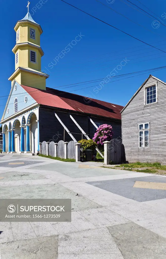 wooden church of chonchi village in chiloe