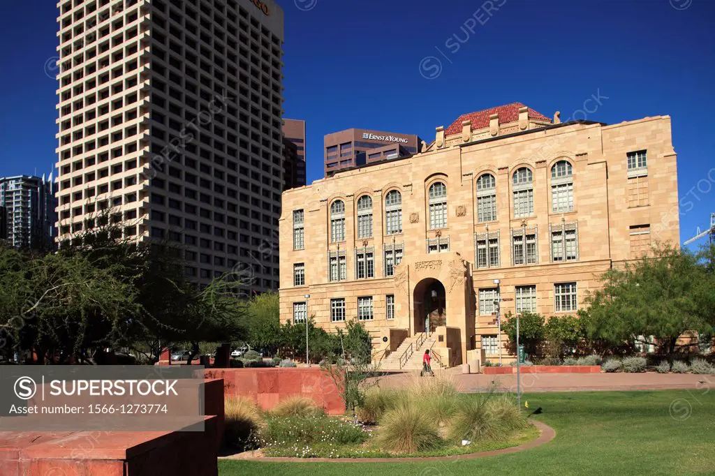 The Art Deco style of Old Phoenix City Hall and Maricopa County Courthouse in Downtown Phoenix  Arizona  USA.