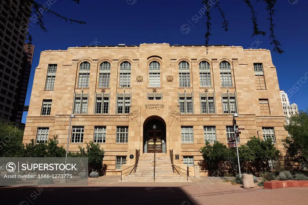 The Art Deco style of Old Phoenix City Hall and Maricopa Ciounty Courthouse in Downtown Phoenix  Arizona  USA.