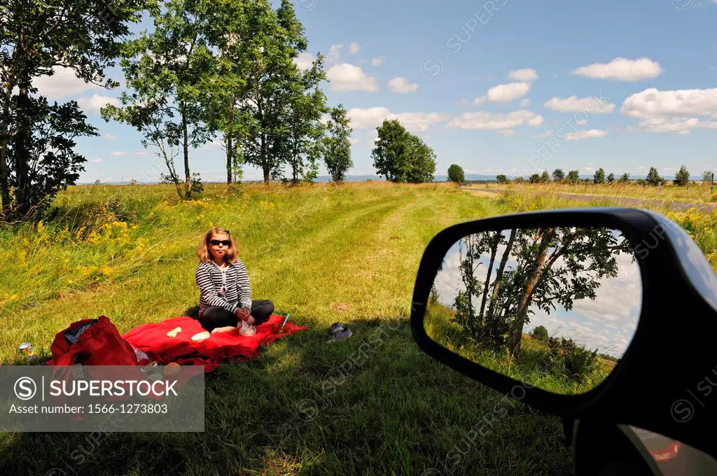 picnic at the country roadside Cantal department, Auvergne region, France, Europe