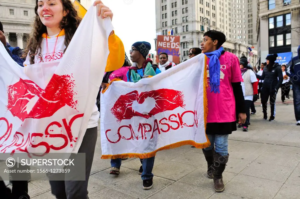 Youth, young adults, and adults of the Seventh-Day Adventist Church march across the Brooklyn Bridge during the annual Anti-Violence Compassion” rall...