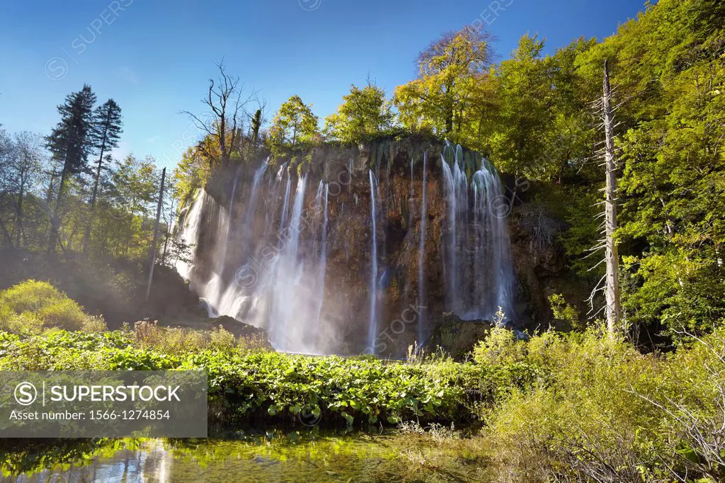 Croatia - Plitvice Lakes National Park, waterfall ""Galovacky buk"" at the upper lakes, central Croatia, UNESCO.
