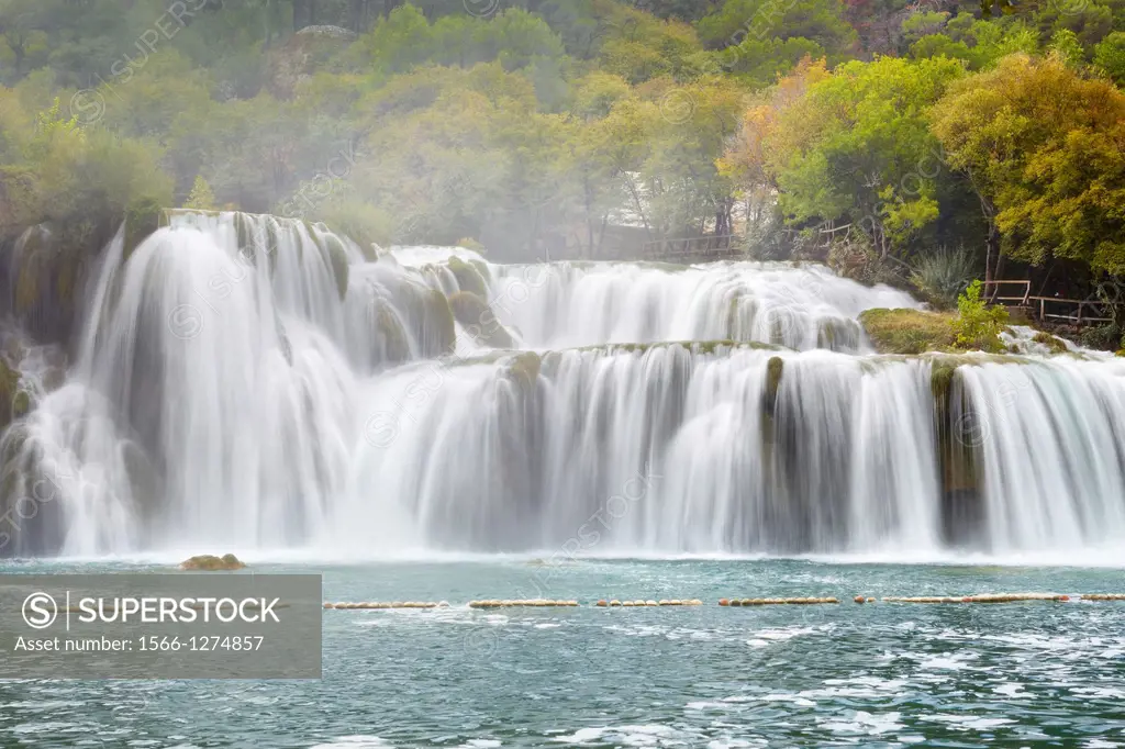 Waterfall with water cascades on the Krka River, Krka National Park, Croatia.