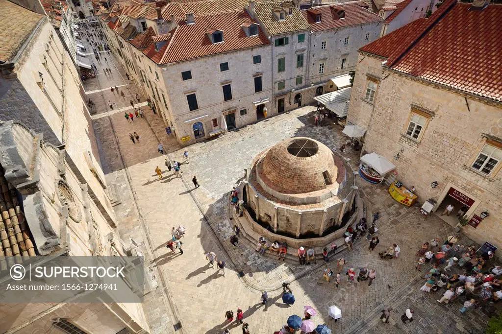 Croatia - Dubrovnik, Old Town, Onofrio Fountain, view from Old Town City Walls, Dalmatia, Croatia, UNESCO.