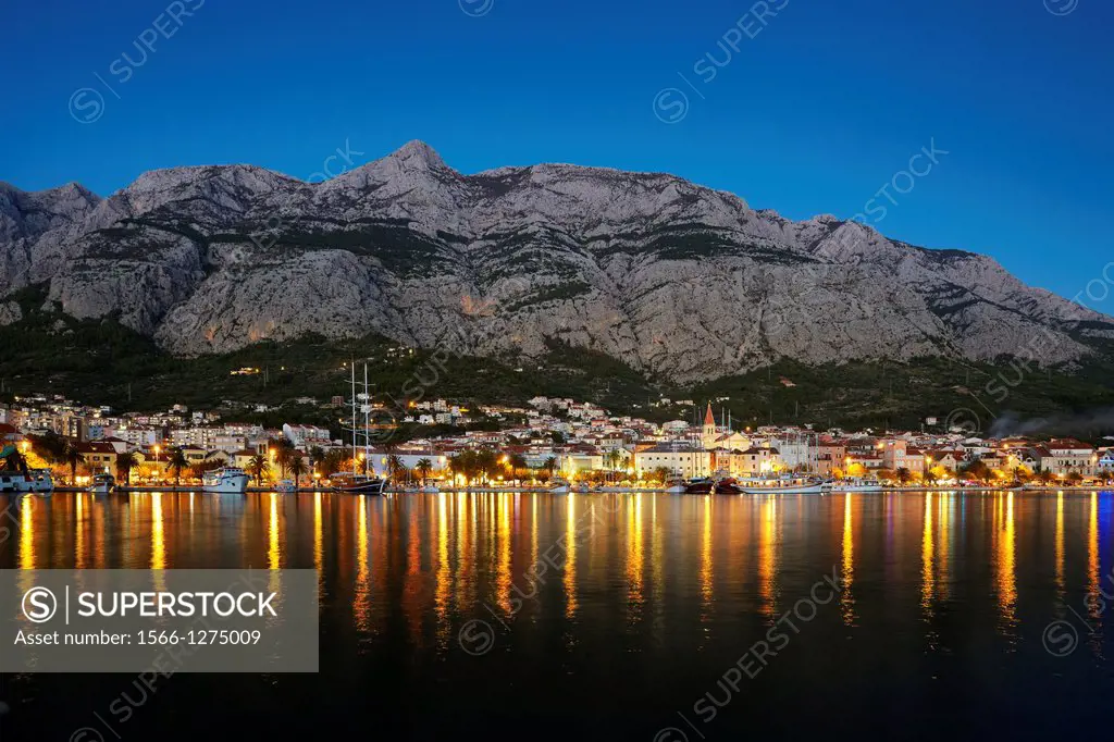 Croatia - Makarska Riviera, Makarska Village by night, Dalmatia, Croatia.