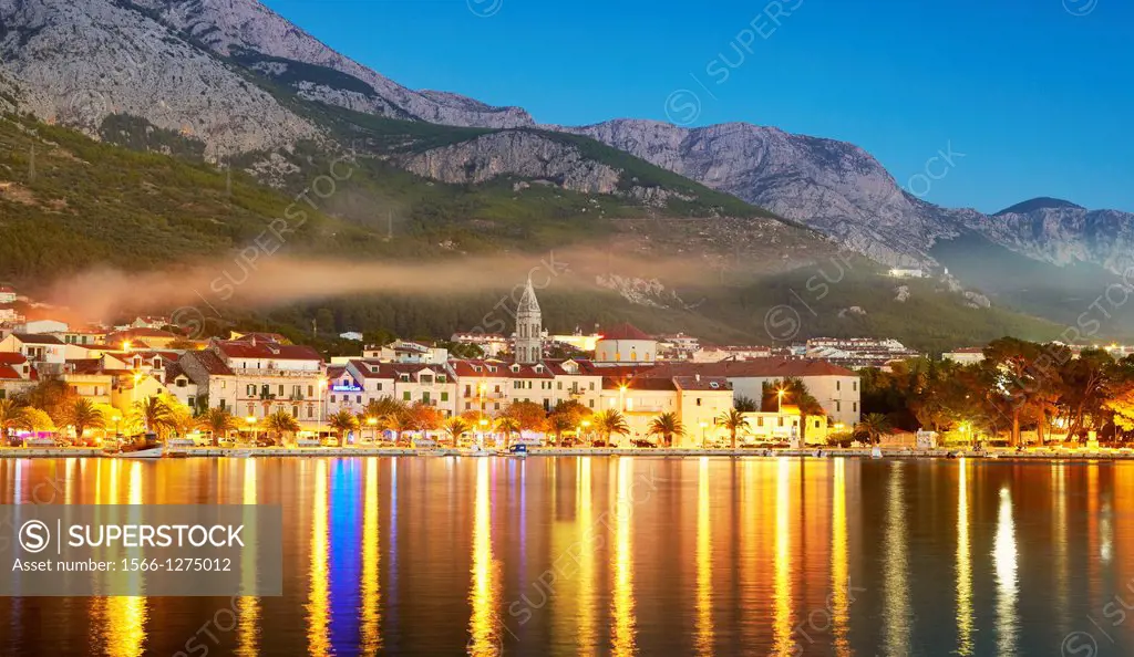 Croatia - Makarska Riviera, Makarska Village by night, Dalmatia, Croatia.
