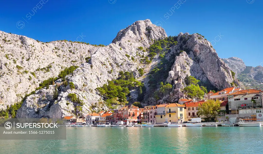 Croatia - Makarska Riviera, landscape with Omis Village and mountains, Dalmatia, Croatia.